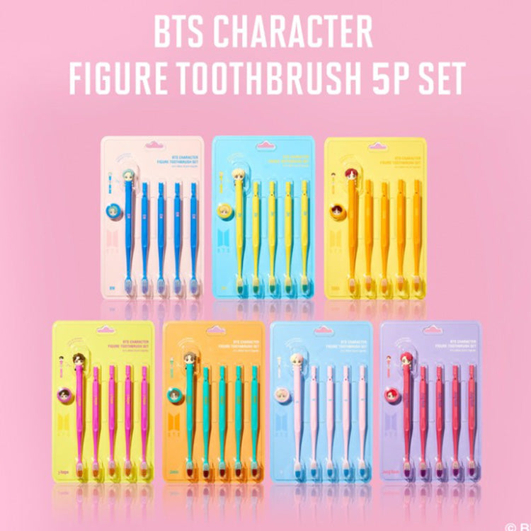 BTS TinyTAN Figure Toothbrush 5pcs Set (with Magnetic Wall Holder) | Easy Magnetic Wall Holder | High Quality Figure | More Easy Brushing with Soft Bristle
