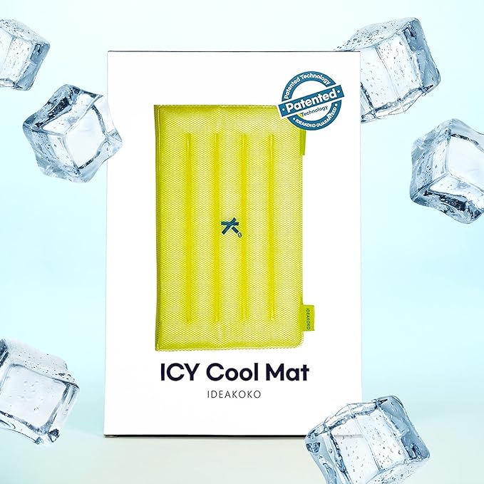 IDEAKOKO Icy Cool Mat. Patented Technology, Frozen at room temperature, Dry (No water droplets), Long lasting, Cool, Fresh, Reusable (Yellow)