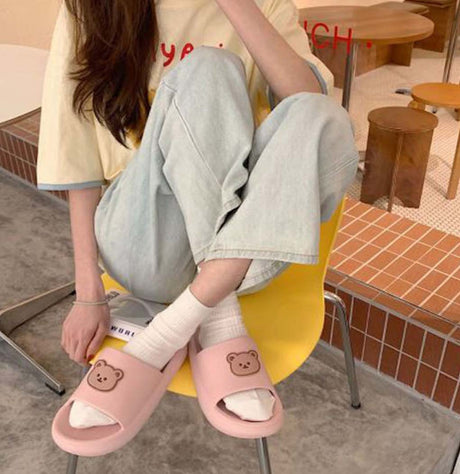 Pink Cartoon Bear Thick Soled Slipper