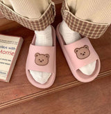 Pink Cartoon Bear Thick Soled Slipper