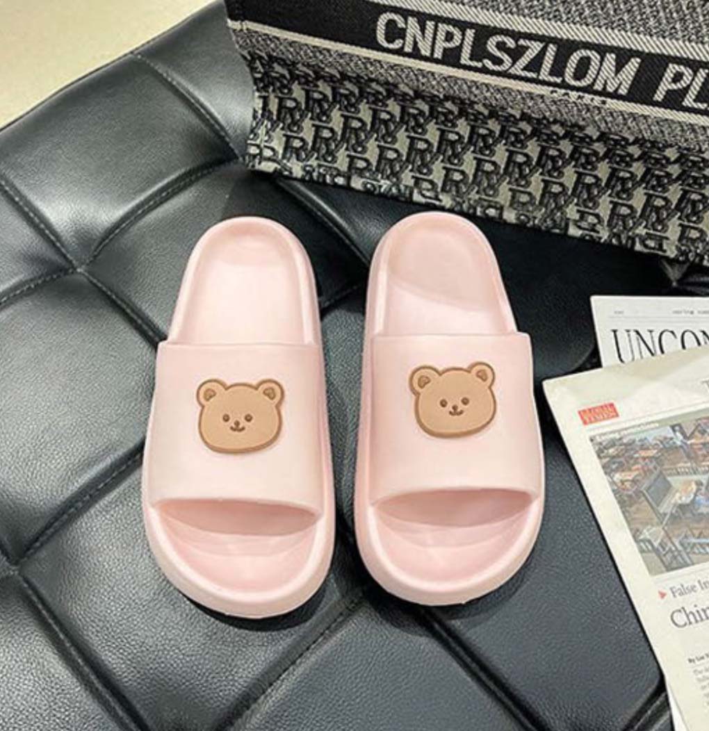 Pink Cartoon Bear Thick Soled Slipper