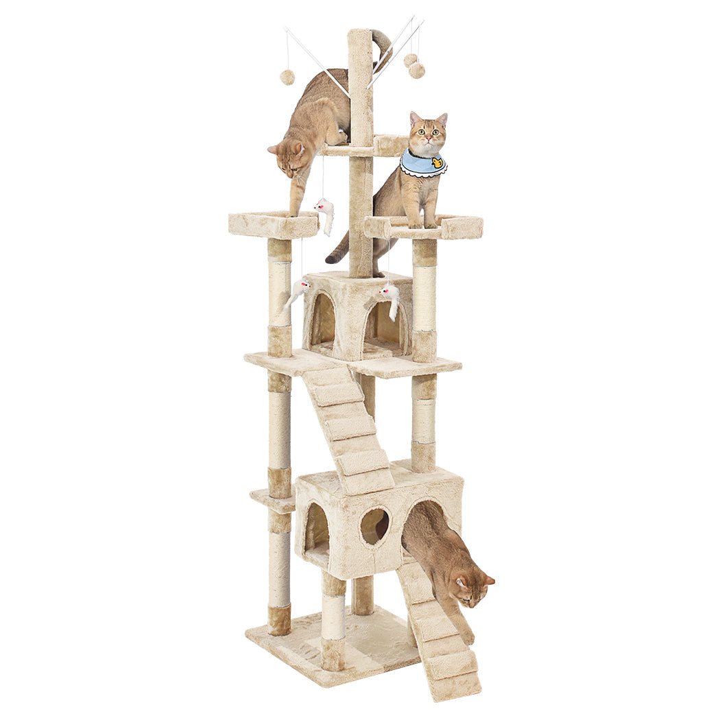 PaWz 2.1M Cat Scratching Post Tree Gym House Condo Furniture Scratcher Tower Beige/Grey