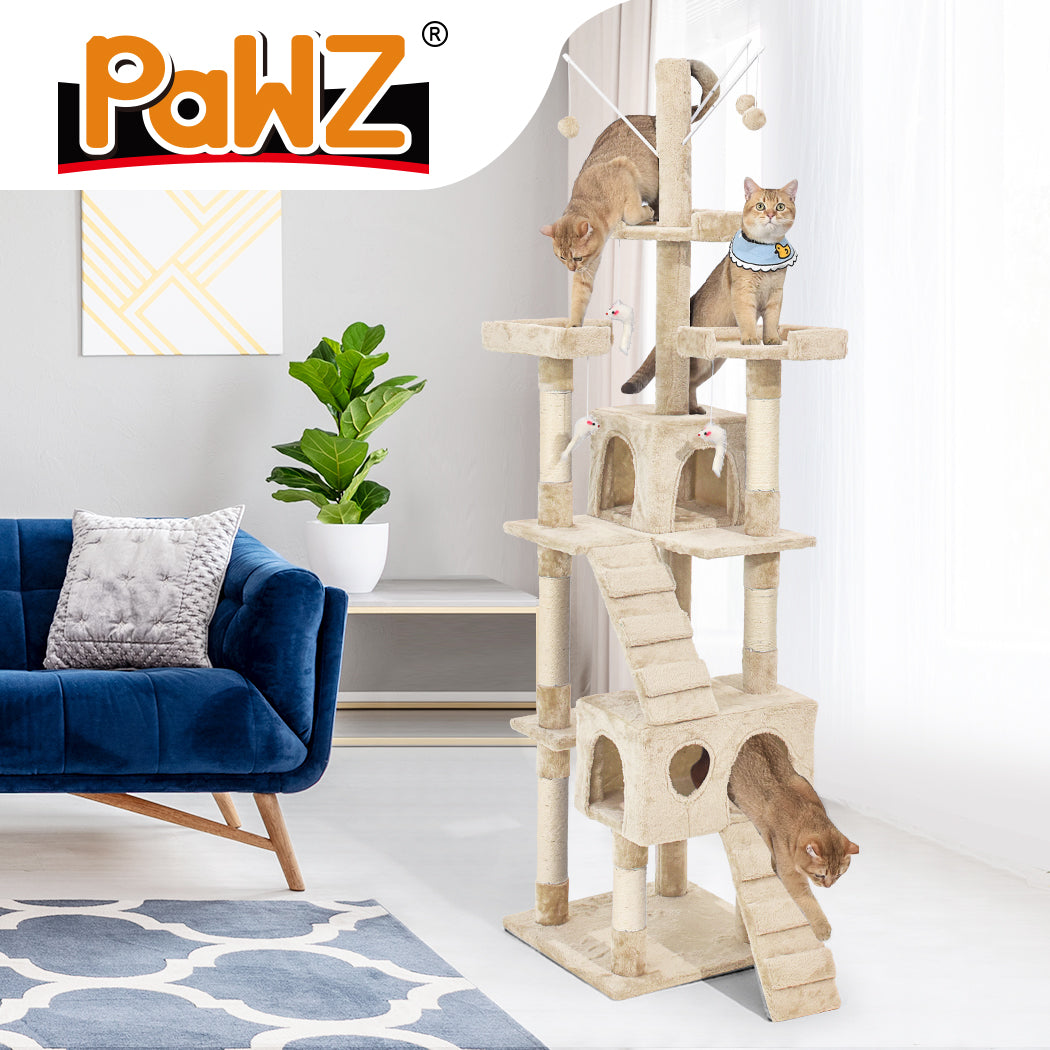 PaWz 2.1M Cat Scratching Post Tree Gym House Condo Furniture Scratcher Tower Beige/Grey