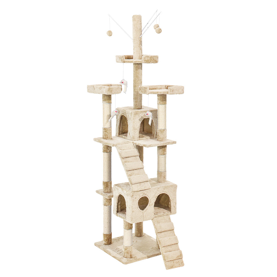 PaWz 2.1M Cat Scratching Post Tree Gym House Condo Furniture Scratcher Tower Beige/Grey