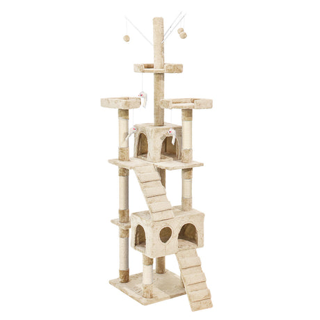 PaWz 2.1M Cat Scratching Post Tree Gym House Condo Furniture Scratcher Tower Beige/Grey