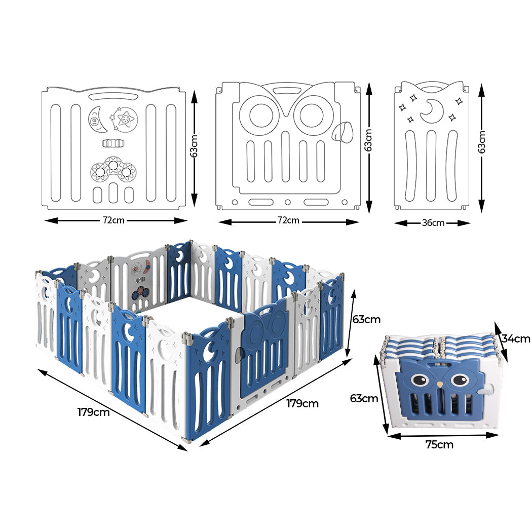 BoPeep Kids Baby Playpen Foldable Child Safety Gate Toddler Fence 18 Panels